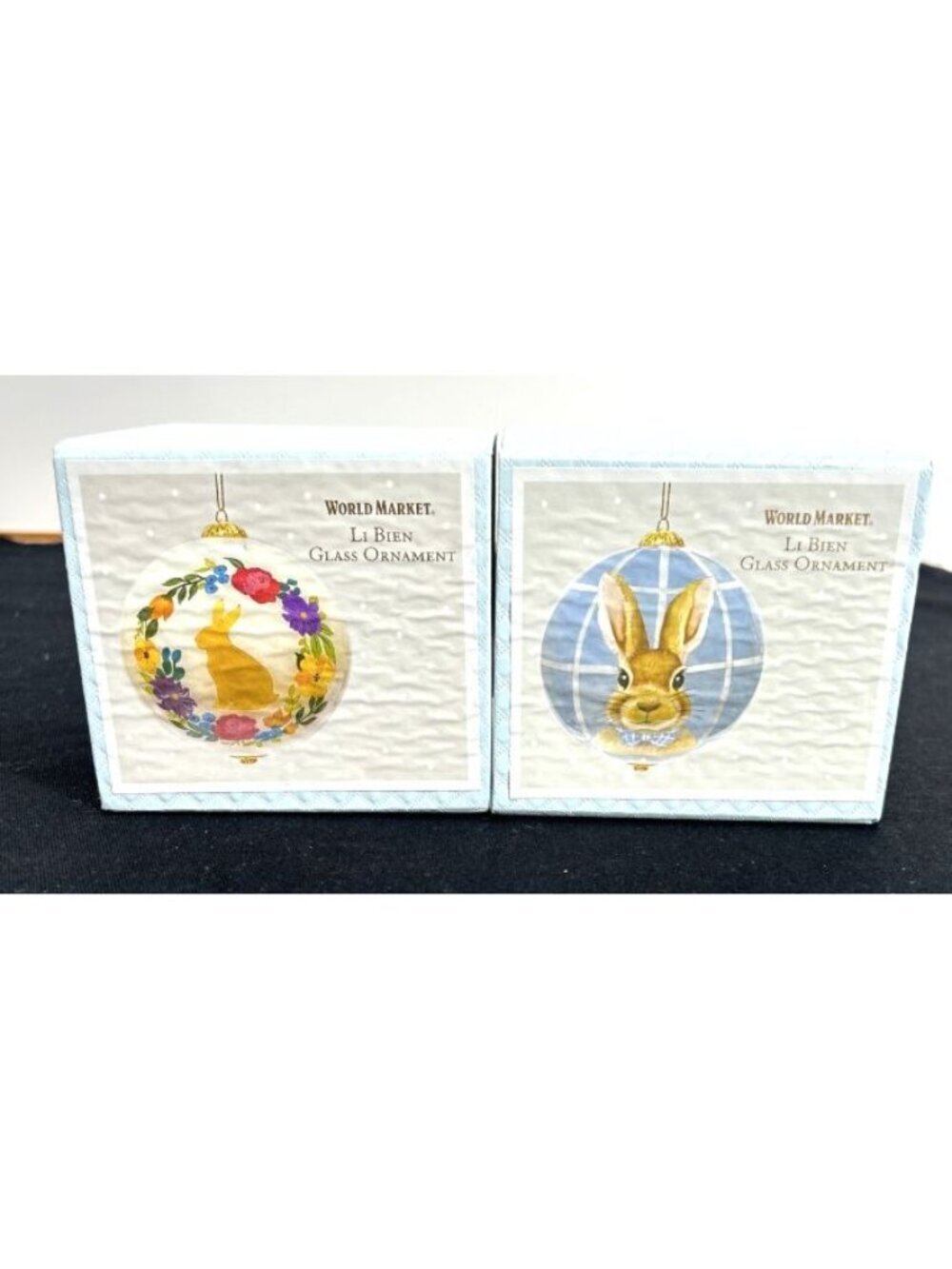 Li Bien Easter Bunny Rabbit Glass Ornament Reverse Painted Lot of 2